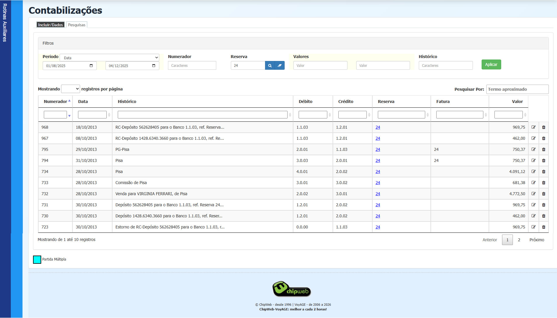 Rotina de Contabilizações - Pesquisas