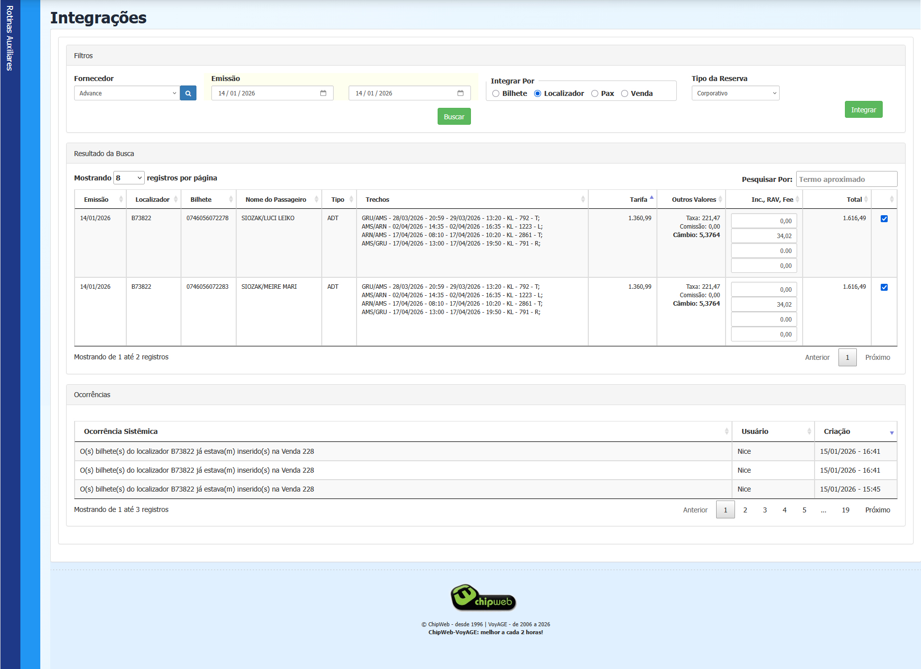 Rotina de Integrações