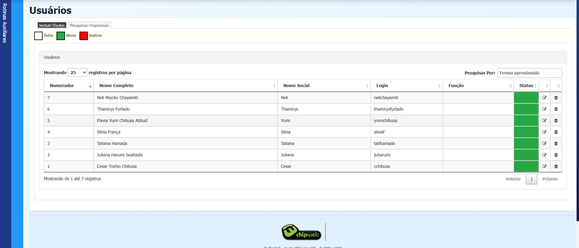Tela de pesquisa de usuários